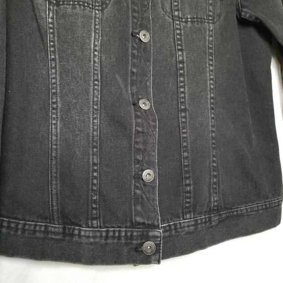 RH Ruff Hewn Studded Black Denim Button Up Jean Jacket Long Sleeves Size PL - Picture 5 of 10